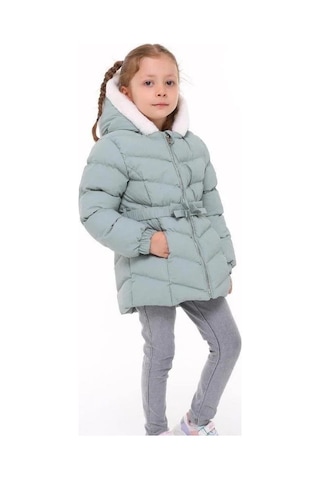 Benitto Kız Çocuk Beli Kemerli İçi Peluş Detaylı Mont-14761 Mint