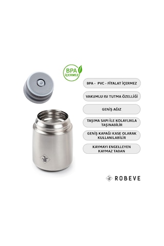 Robeve 450ml Bebek Mama Saklama Termosu Vakumlu Çift Taraflı Termos Gri