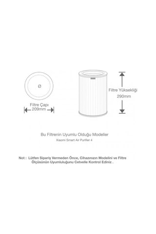 Purmed Xiaomi Smart Air Purifier 4 Uyumlu Rfid Çipli Hepa + Karbon Filtre Gri
