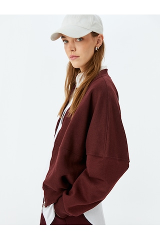 Koton Şardonlu Oversize Fermuarlı Dikiş Detaylı Sweatshirt Bordo 5wal10014ık