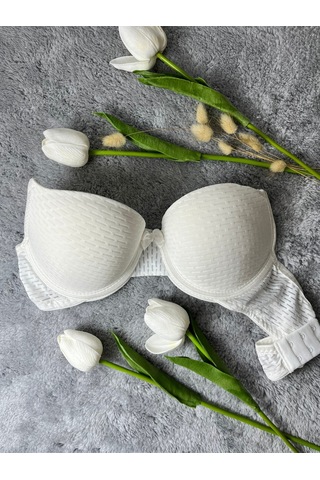 Mistirik Blera Model Push Up Destekli Extra Dolgu Detaylı Kaplı Doublu Premium Günlük Büstiyer Ekru Renk Ekru