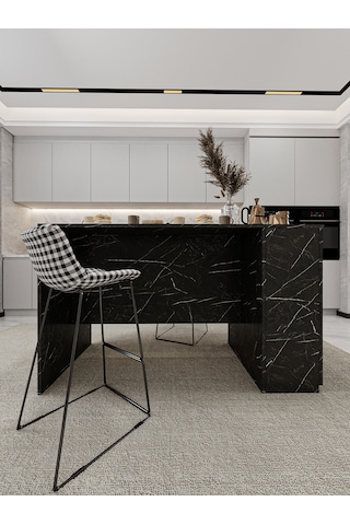 Asra Trend Mutfak Adası MA-04 %100 MDF Dolaplı Yemek ve Bar Masası Royal Mermer