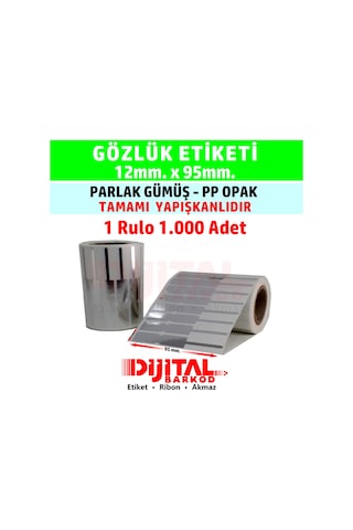 Gözlük Etiketi Parlak Gümüş Kuyumcu Etiketi12X95MM./ 1000 Adet Gözlük Etiketi Parlak Gümüş Kuyumcu Etiketi12X95MM./ 1000 Adet