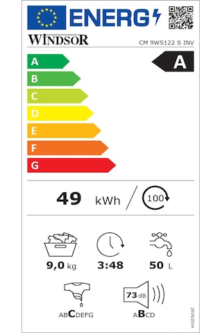 Windsor CM 9WS122 S INV 1000 Devir 9 KG Inverter Çamaşır Makinesi
