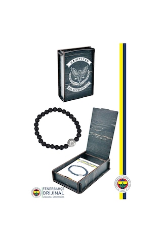 Fenerbahçe Lisanslı Fb Logo Lav Taşı Doğaltaş Bileklik Hediyelik Ahşap Kutulu
