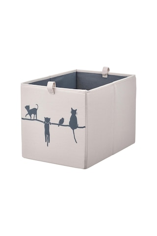 Düzenleyici Kedi Desenli Kare Kutu Meridyendukkan Evdüzeni Düzenleme Saklama Kutusu 26x37x26 Cm Bej Oyuncak Kutusu Bej