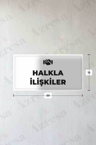 Halkla İlışkıler Yazılı - Metal - Beyaz Renk - Kapı İsimliği - 30x15 Cm