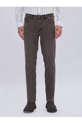 Kip Kahverengi Düz Slim Fit Denim Pamuk Karışımlı Pantolon Çok Renkli