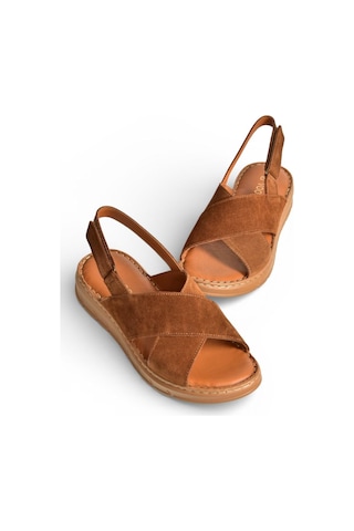 Fox Shoes Y555531102 Taba Hakiki Deri Süet Kadın Sandalet Taba