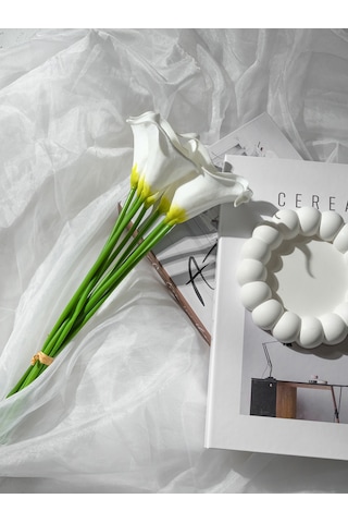 Yapay Çiçek Islak Gerçek Gala Çiçeği 8 Dal Net Beyaz 34 Cm