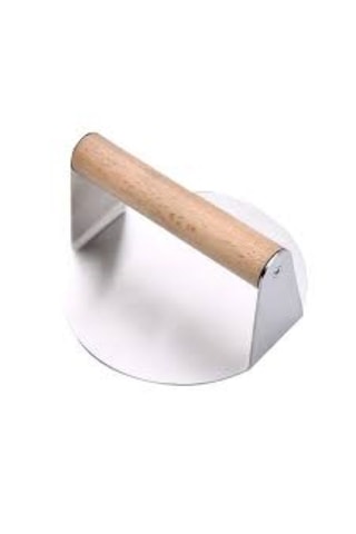 Yuvarlak Smash Burger Presi,12 Cm ,3 Mm 304 Paslanmaz Çelik Ahşap