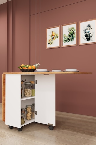 Lüks Katlanır Mutfak Yemek Masası %100 MDF Pratik Raflı Çalışma Masası KM11