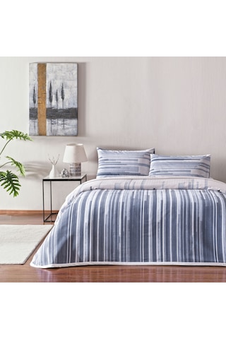 Taç Baskılı Grid Çift Kişilik Pike Takımı Mavi 000000001000049790 Mavi