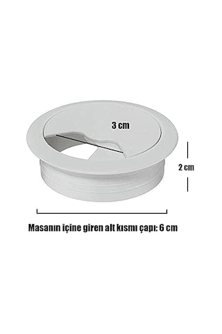 Badem10 Masa Üstü Kablo Kanalı Deliği Kapağı Beyaz Masa Kapağı 6 Cm 5 Adet