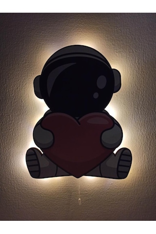 CajuArt Kalpli Astronot Ahşap Işıklı Çocuk Odası Duvar Tablosu