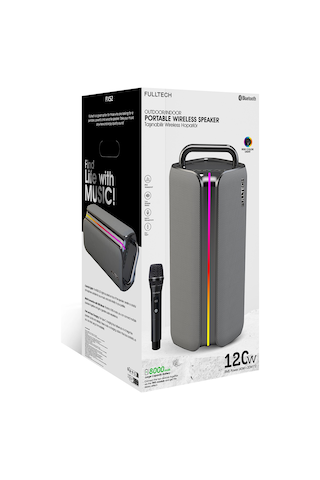 Fulltech Fxs2 Taşınabilir Kablosuz Bluetooth Hoparlör Gri 120w Güç, Rgb Işık, Ipx4 Su Geçirmez, Tw