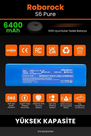 Roborock S6 Pure 6400mAh Robot Süpürge Bataryası