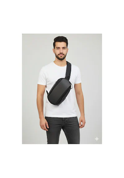 Newish Polo Erkek Siyah Sert Kabuklu Ön Panelli Göğüs Çantası Usb Çıkışlı Siyah.