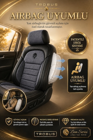 Honda Civic Fc5 2016-2021 Uyumlu Lion Serisi Tay Tüyü Füme Siyah Premium Koltuk Kılıfı