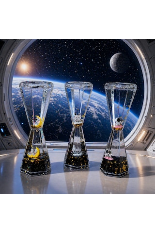 3 Adet 3 Farklı Model Sulu Kum Saati Astronot Temalı Jel Kum Saati Batmayan Astronot Tatil Hediyesi Kuzey Oyuncak