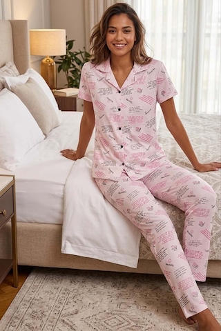 Genel Viskon Düğmeli Kadın Pijama Takımı Pembe