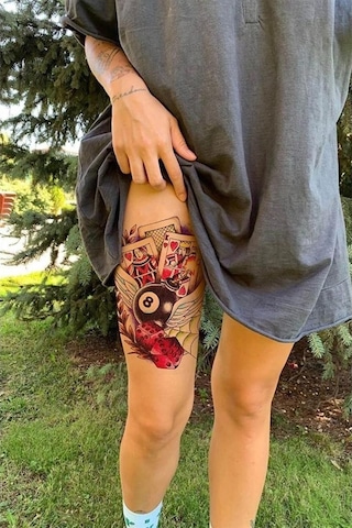 Geçici Kart ve Bilardo Topu Tatto Geçici Dövme - Renkli Çok Renkli
