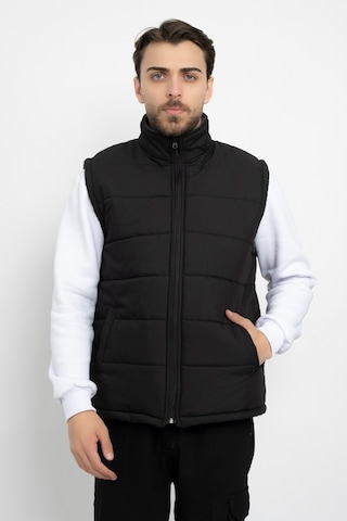 Dasüniforma Bondit İçi Polarlı Su Geçirmez Standart Fit Yelek Tam Fermuar Kışlık Unisex Yelek Siyah