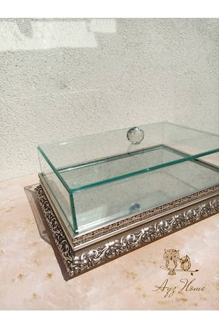 Ayzhome Isteme Söz Nişan Çikolata Çeyiz Kutusu 20 30 Ahşap Işlemeli Cam Kutu Gümüş