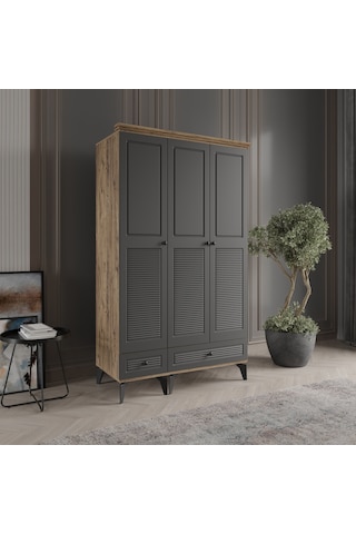 Beenal Nisa 3 Kapaklı Gardırop Dolap 120cm Atlantik Çam-antrasit