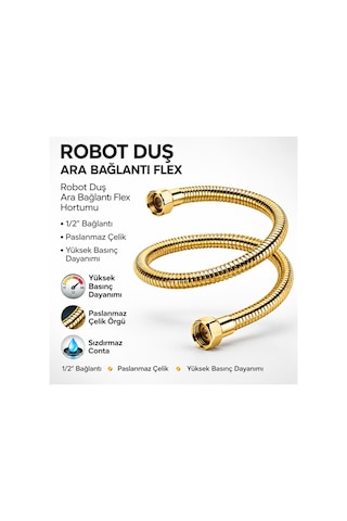 Robot Duş Ara Bağlantı Hortumu 60 Cm Flex Hortum Paslanmaz Çelik Örgülü Yüksek Basınçlı Altın