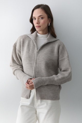 Koyu Bej Çift Fermuarlı Hırka - 251080 Koyu Bej