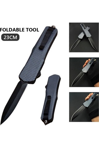 Lemestar Orman Hayatı İçin 440 Paslanmaz Çelik Yan Tuşlu Hızlı Açılabilir Tek Kenarli Kamuflaj Yaylı Bıçak