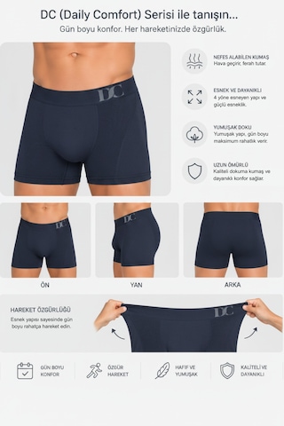 Elilom Erkek Boxer 3'lü Paket Daily Comfort Dikişsiz Nefes Alır Pamuklu Lacivert Set 3p Lacivert