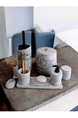 Antrasit Beton Banyo Seti Tuvalet Wc Sıvı Sabunluk Diş Fırçalığı Aksesuar Takım Antrasit