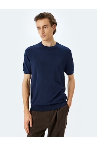Koton Regular Fit Bisiklet Yaka Viskon Basic Kısa Kollu Triko Tişört Lacivert 5sam70022ht Lacivert