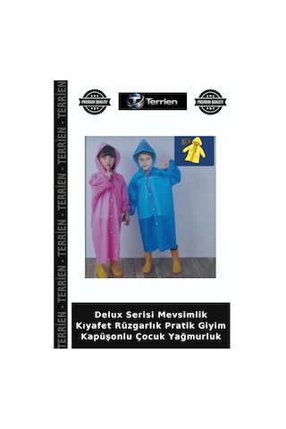 Terrien Delux Serisi Mevsimlik Kıyafet Rüzgarlık Pratik Giyim Kapüşonlu Çocuk Yağmurluk Çok Renkli