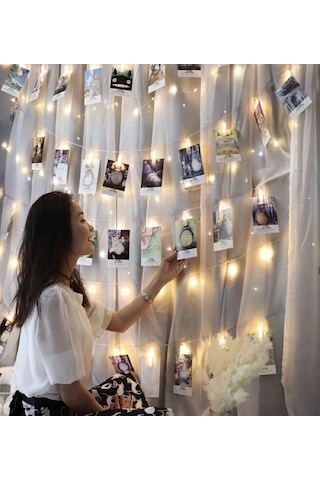 30 Mandallı Usb Girişli Peri Led Işıklı Fotoğraf Askısı