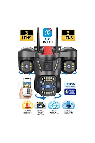 O-kam Pro Okam-5011 3 Lensli 9mp Wifi Ptz Dış Mekan Güvenlik Kamerası