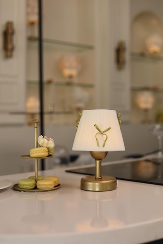 Krem Kadife Süet Gold Fiyonk Kablosuz Şarjlı Masa Lambası - Alt Eskitme Gold Eskitme Gold