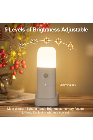 Neevoyu Usb Şarjlı Akıllı İnsan Algılama Led Gece Lambası - 5 Seviye Parlaklık Ayarlı, 6m Algılama Mesafesi, 2000mah Pil, Sarı Işık, Duvar & Masa Üstü Kullanıma Uygun