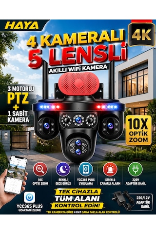 Mpıa Haya 4 Kameralı 5 Lensli Wifi Kamera 3 Ptz 10x Optik Zoom Ip66 Gece Görüş