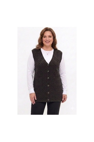 Onno Style Women Jakarlı Çelik Örgü Klasik Triko Yelek Antrasit