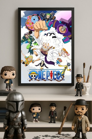 One Piece Siyah Ahşap Çerçeveli Poster, Anime Duvar Tablosu