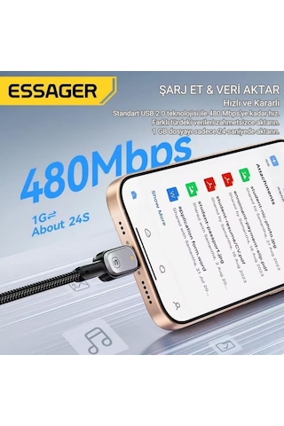 Essager Type-c To Type-c Kablo 2 Metre Pd 100w Hızlı Şarj Ve Data Transfer, Akıllı Akım Ve Pil Korumalı Kablo