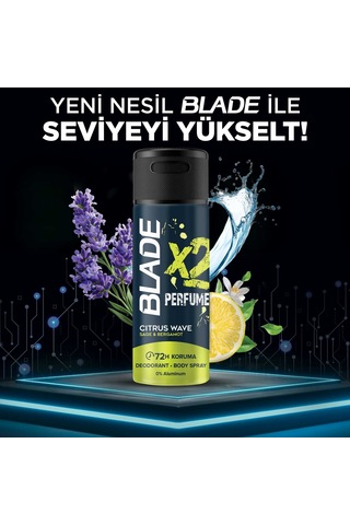 Blade X2 Perfume Citrus Wave Erkek Deodorant Body Spray 2x150 Ml Leke Bırakmaz %0 Alüminyum 23284416
