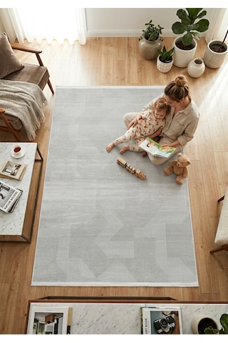 Merinos Vista %100 Akrilik Gri Geometrik Desenli Kesme Halı Yolluk Antre Koridor Salon Halısı 79316-95