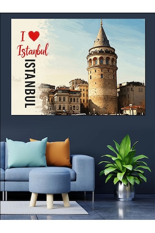 Galata Kulesi İstanbul Sevgisi Dekoratif Kanvas - Mdf Ahşap Tablo