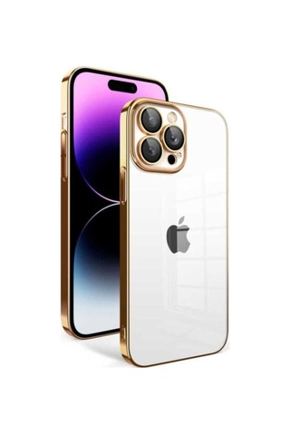 Apple Uyumlu iPhone 14 Pro Max Kılıf Kamera Korumalı Renkli Çerçeveli Zore Garaj Kapak Gold