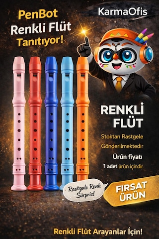 Renkli Flüt Stoktan Rastgele Gönderim Dayanıklı Plastik Çocuk Okul Flütü 1 Adet