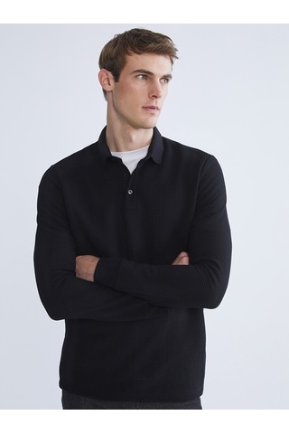Lcwaıkıkı Classic Siyah Polo Yaka Erkek Sweatshirt